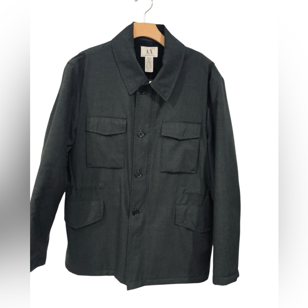 Armani Exchange Coat Gray Wool Military/Field Jacket Zip Lined Pockets Sz Small